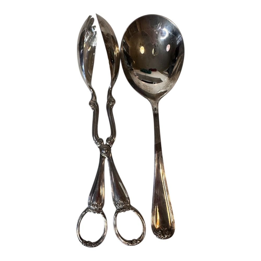 Gorham Heritage Silverplate Serving Set Scissor Tongs & Large Buffet Spoon Italy